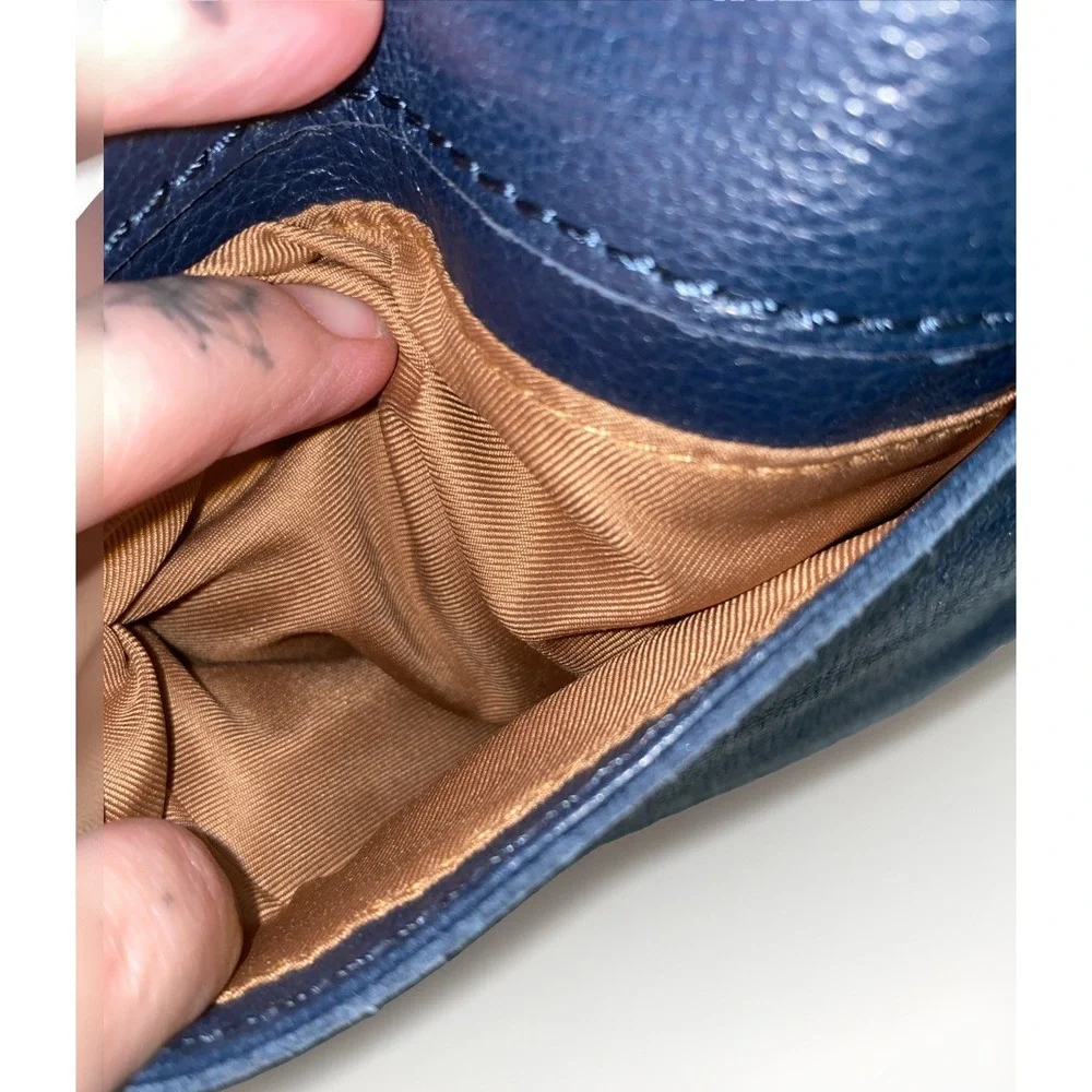 The Sak Blue Genuine Leather Multi Pocket Shoulder Foldover Bag Purse